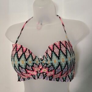 Victoria's Secret Ikat Foil The‎ Getaway Halter Bikini Top sz 36B